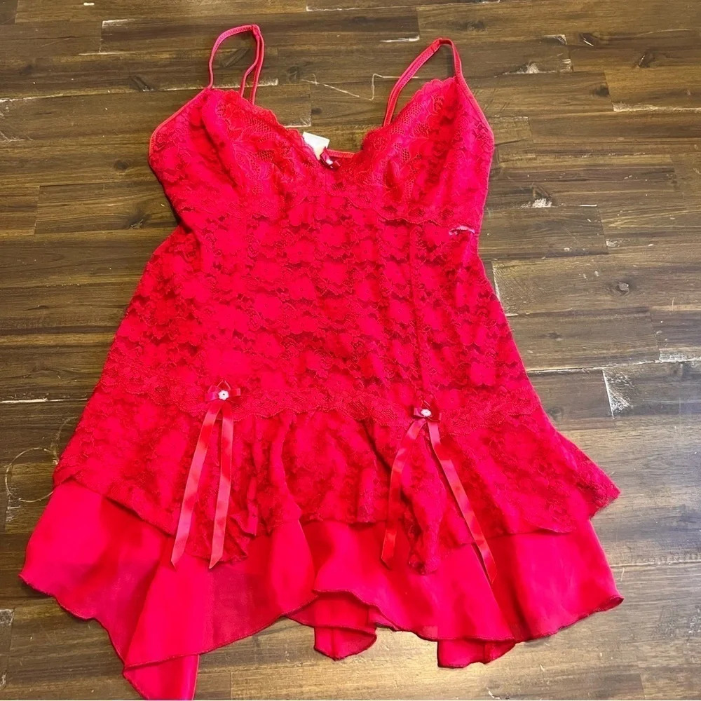 In Bloom Sexy Lingerie Dress Gown Red Lace Skirt Ruffle Medium Floral Baby doll